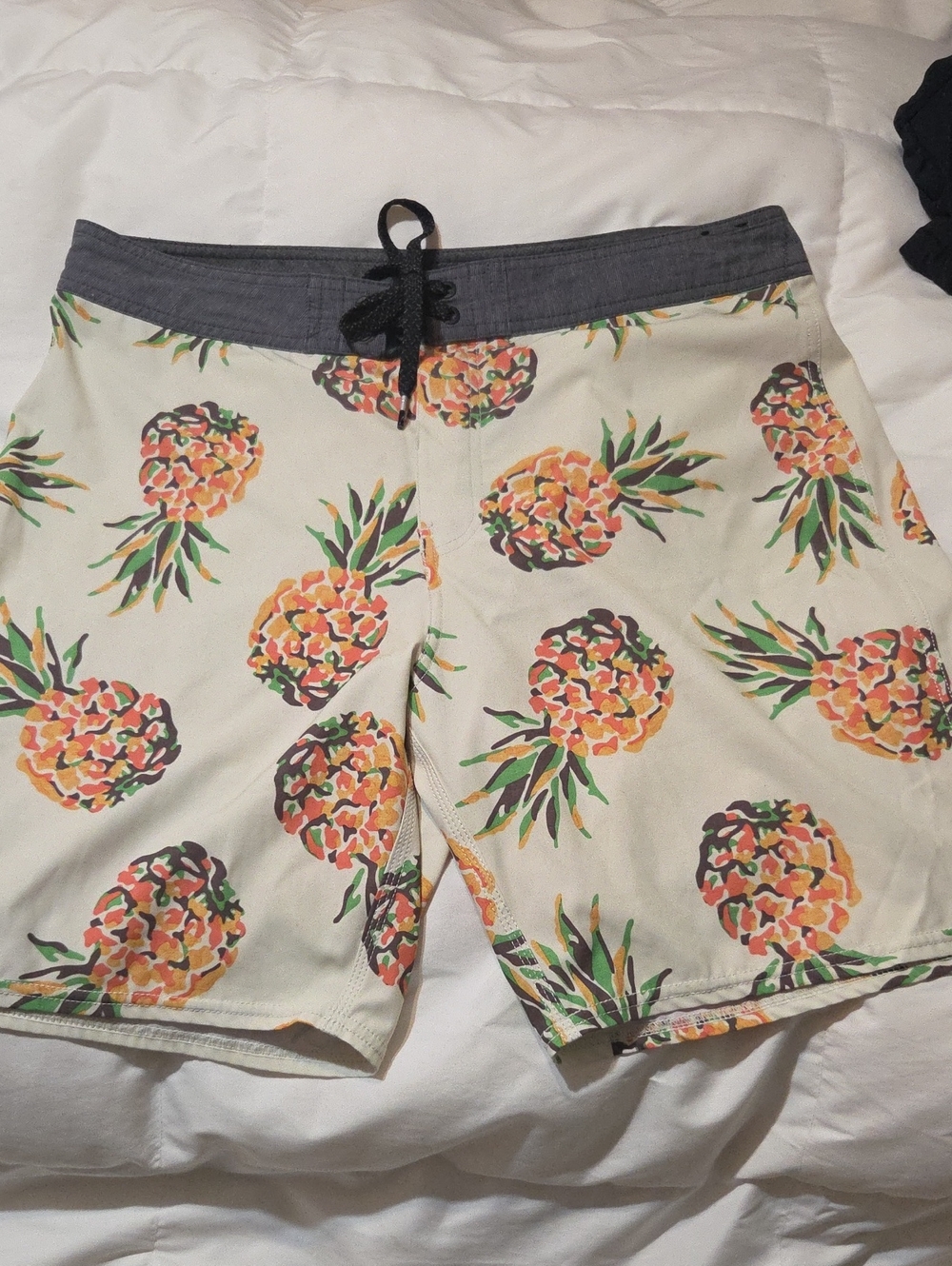 Rip Curl Cream Board Shorts with Pineapple Print and Charcoal Waist